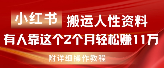 小红书搬运人性资料，有人靠这个2个月轻松赚11w，附教程【揭秘】-网创先锋