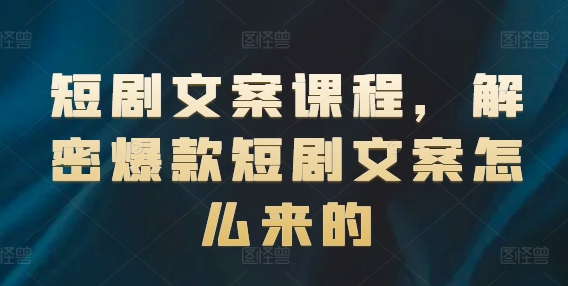 短剧文案课程，解密爆款短剧文案怎么来的-网创先锋