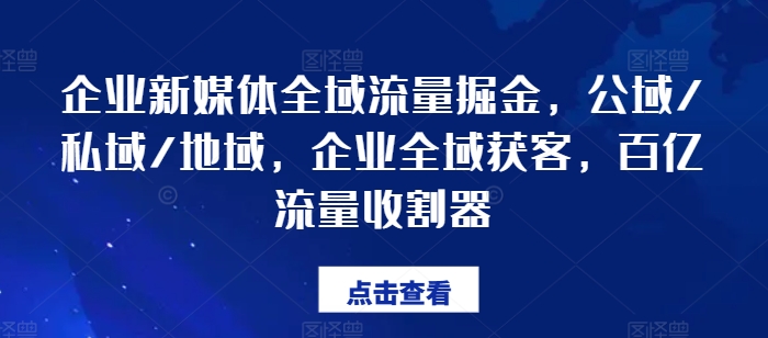 企业新媒体全域流量掘金，公域/私域/地域，企业全域获客，百亿流量收割器-网创先锋