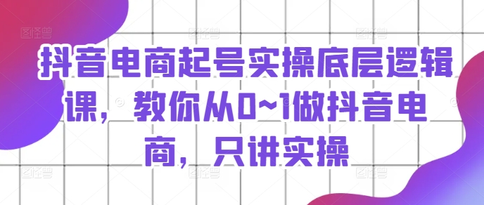抖音电商起号实操底层逻辑课，教你从0~1做抖音电商，只讲实操-网创先锋