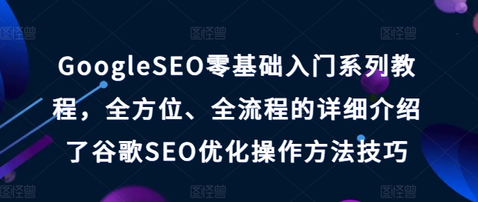 GoogleSEO零基础入门系列教程，全方位、全流程的详细介绍了谷歌SEO优化操作方法技巧-网创先锋
