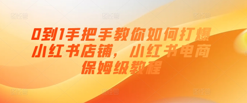0到1手把手教你如何打爆小红书店铺，小红书电商保姆级教程-网创先锋