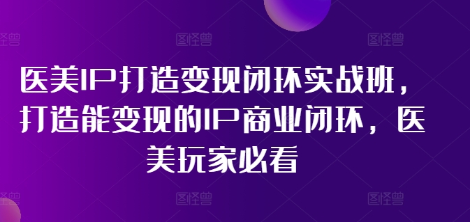 医美IP打造变现闭环实战班，打造能变现的IP商业闭环，医美玩家必看!-网创先锋