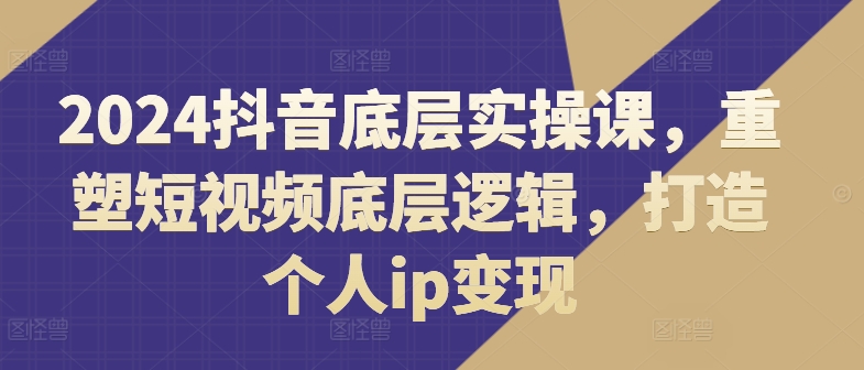 2024抖音底层实操课，​重塑短视频底层逻辑，打造个人ip变现-网创先锋
