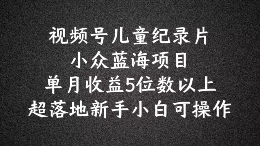 2024蓝海项目视频号儿童纪录片科普，单月收益5位数以上，新手小白可操作【揭秘】-网创先锋