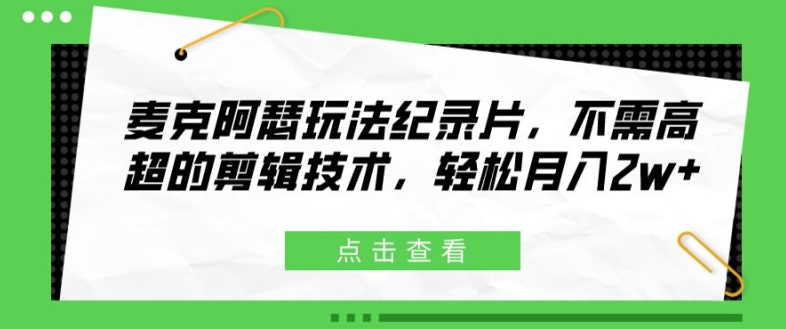 麦克阿瑟玩法纪录片，不需高超的剪辑技术，轻松月入2w+【揭秘】-网创先锋