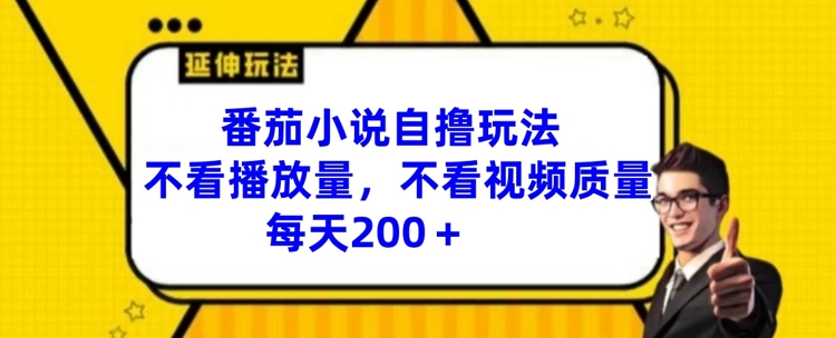 番茄小说自撸玩法，不看播放量，不看视频质量，每天200+【揭秘】-网创先锋