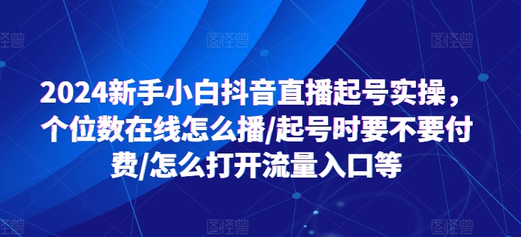 2024新手小白抖音直播起号实操，个位数在线怎么播/起号时要不要付费/怎么打开流量入口等-网创先锋