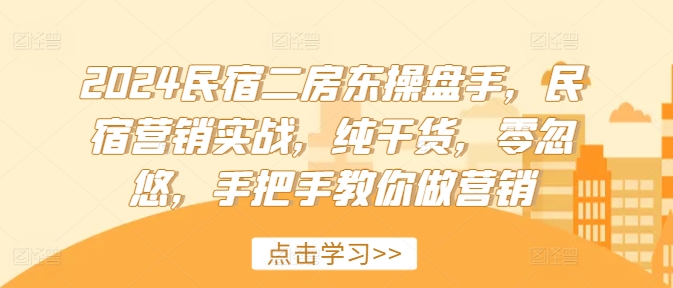 2024民宿二房东操盘手，民宿营销实战，纯干货，零忽悠，手把手教你做营销-网创先锋