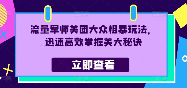 流量军师美团大众粗暴玩法，迅速高效掌握美大秘诀-网创先锋