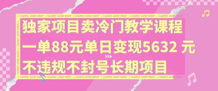 独家项目卖冷门教学课程一单88元单日变现5632元违规不封号长期项目【揭秘】-网创先锋