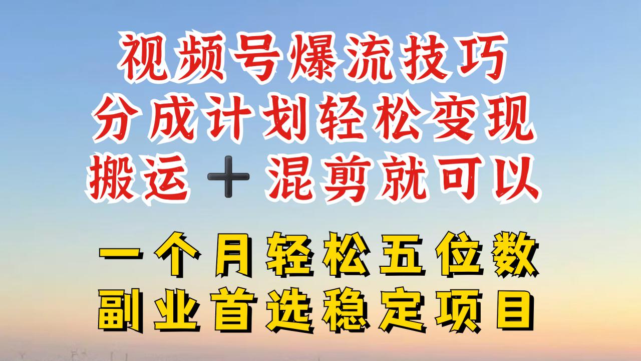 视频号分成最暴力赛道，几分钟出一条原创，最强搬运+混剪新方法，谁做谁爆【揭秘】-网创先锋