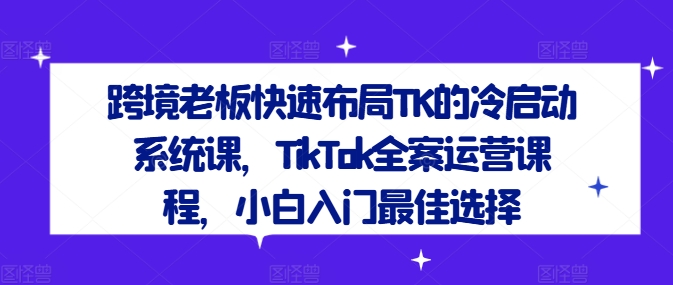 跨境老板快速布局TK的冷启动系统课，TikTok全案运营课程，小白入门最佳选择-网创先锋