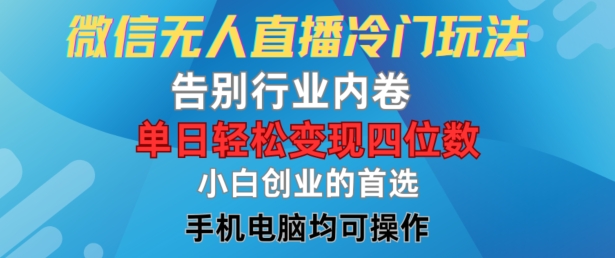 微信无人直播冷门玩法，告别行业内卷，单日轻松变现四位数，小白的创业首选【揭秘】-网创先锋