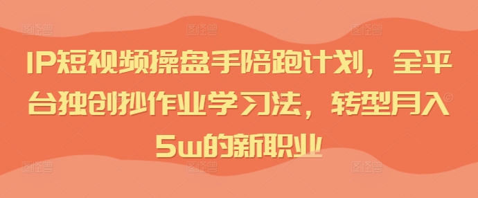 IP短视频操盘手陪跑计划，全平台独创抄作业学习法，转型月入5w的新职业-网创先锋