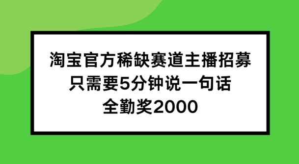 淘宝官方稀缺赛道主播招募 ，只需要5分钟说一句话， 全勤奖2000【揭秘】-网创先锋