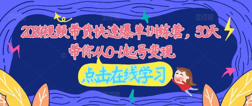 2024视频带货快速爆单训练营，30天带你从0-1起号变现-网创先锋