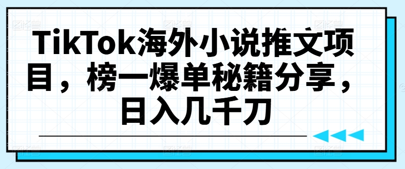 TikTok海外小说推文项目，榜一爆单秘籍分享，日入几千刀-网创先锋