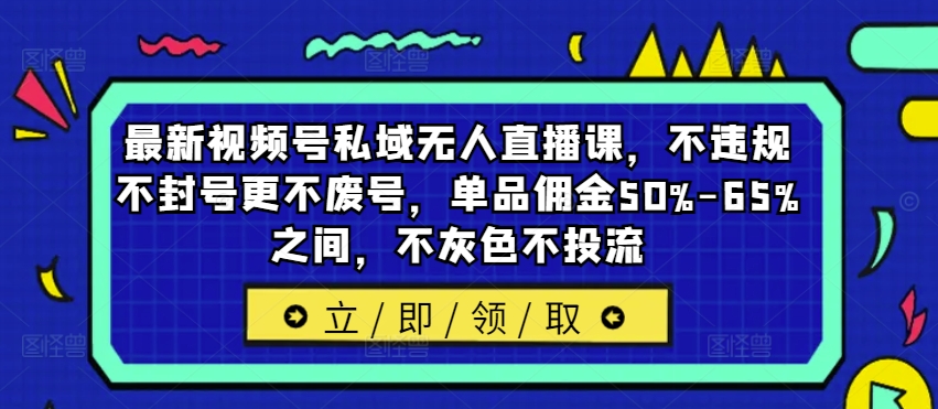 最新视频号私域无人直播课，不违规不封号更不废号，单品佣金50%-65%之间，不灰色不投流-网创先锋
