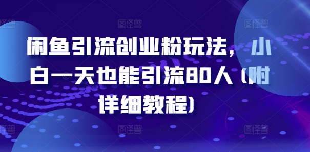 闲鱼引流创业粉玩法，小白一天也能引流80人(附详细教程)-网创先锋