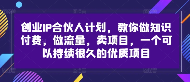 创业IP合伙人计划，教你做知识付费，做流量，卖项目，一个可以持续很久的优质项目-网创先锋