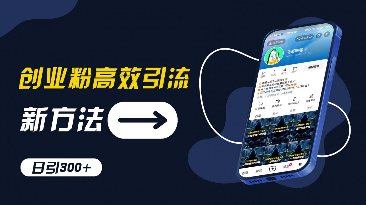 创业粉高效引流，抖音工具号玩法，日引300+，不要成为学习高手，要成为实战高手【揭秘】-网创先锋