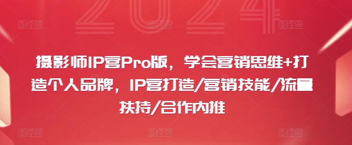 摄影师IP营Pro版，学会营销思维+打造个人品牌，IP营打造/营销技能/流量扶持/合作内推-网创先锋
