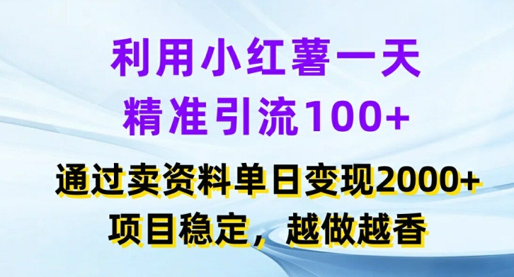 利用小红书一天精准引流100+，通过卖项目单日变现2k+，项目稳定，越做越香【揭秘】-网创先锋