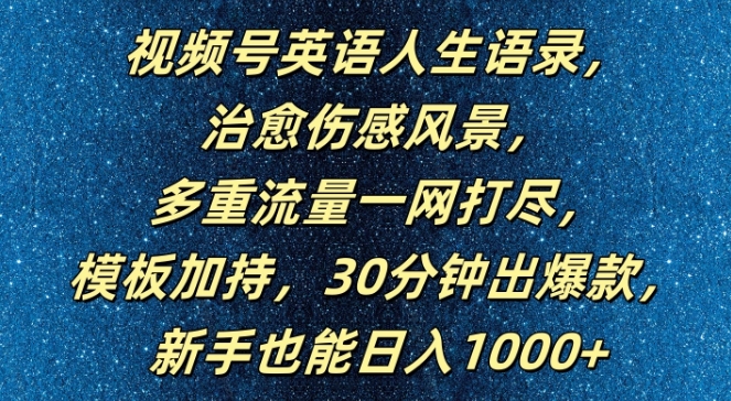 视频号英语人生语录，多重流量一网打尽，模板加持，30分钟出爆款，新手也能日入1000+【揭秘】-网创先锋