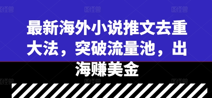 最新海外小说推文去重大法，突破流量池，出海赚美金-网创先锋