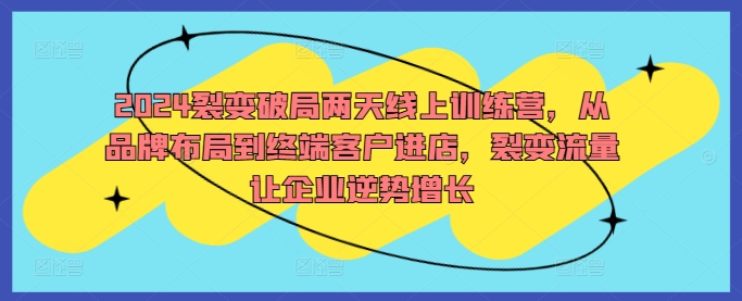2024裂变破局两天线上训练营，从品牌布局到终端客户进店，裂变流量让企业逆势增长-网创先锋