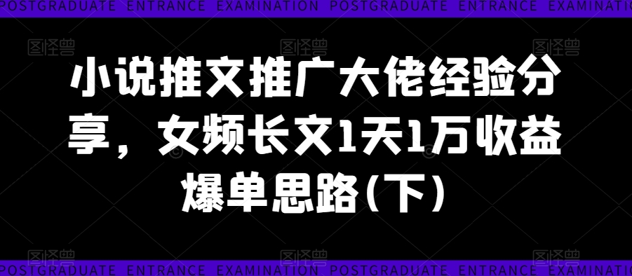 小说推文推广大佬经验分享，女频长文1天1万收益爆单思路(下)-网创先锋
