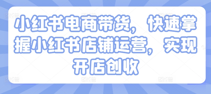 小红书电商带货，快速掌握小红书店铺运营，实现开店创收-网创先锋