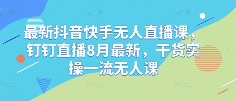 最新抖音快手无人直播课，钉钉直播8月最新，干货实操一流无人课-网创先锋