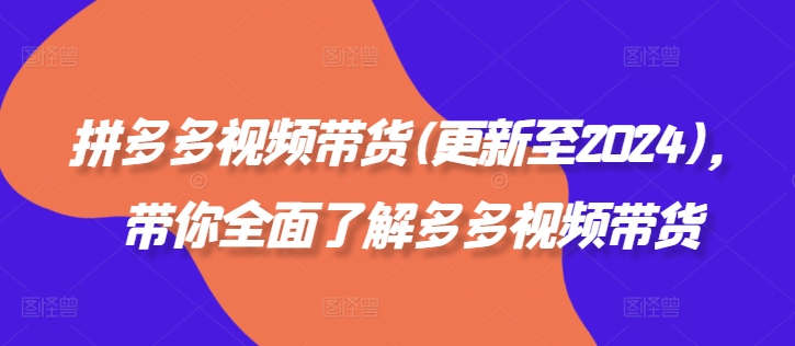 拼多多视频带货(更新至2024)，带你全面了解多多视频带货-网创先锋