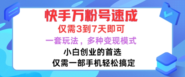 快手万粉号速成，仅需3到七天，小白创业的首选，一套玩法，多种变现模式【揭秘】-网创先锋