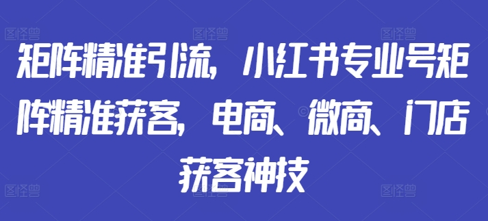 矩阵精准引流，小红书专业号矩阵精准获客，电商、微商、门店获客神技-网创先锋