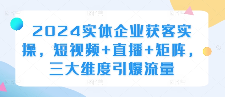 2024实体企业获客实操，短视频+直播+矩阵，三大维度引爆流量-网创先锋