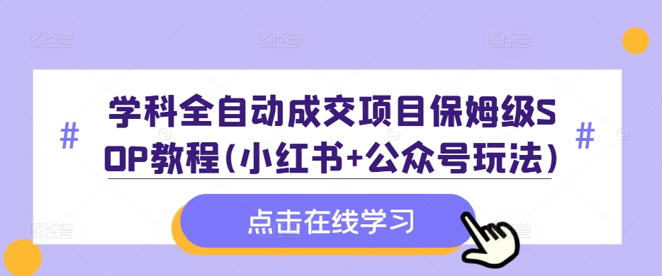 学科全自动成交项目保姆级SOP教程(小红书+公众号玩法)含资料-网创先锋