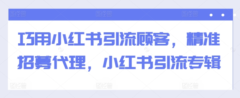 巧用小红书引流顾客，精准招募代理，小红书引流专辑-网创先锋