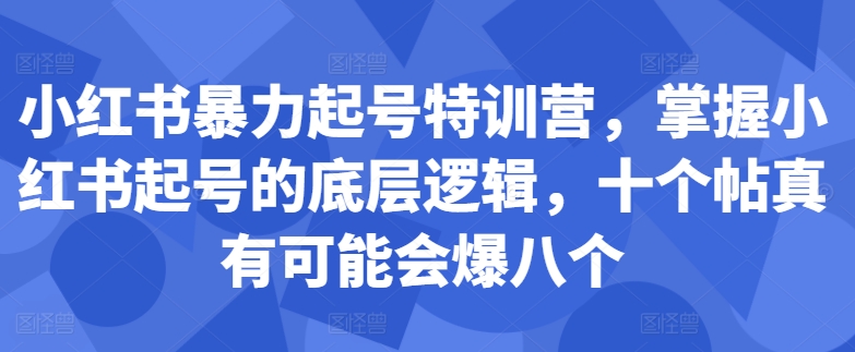 小红书暴力起号特训营，掌握小红书起号的底层逻辑，十个帖真有可能会爆八个-网创先锋
