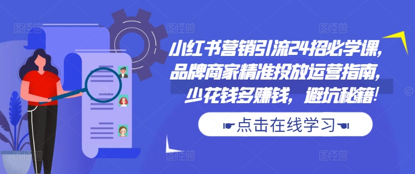 小红书营销引流24招必学课，品牌商家精准投放运营指南，少花钱多赚钱，避坑秘籍!-网创先锋