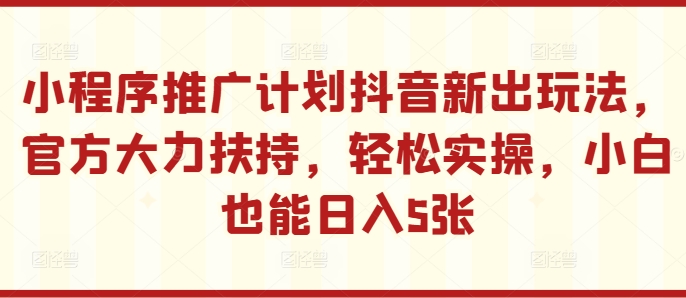 小程序推广计划抖音新出玩法，官方大力扶持，轻松实操，小白也能日入5张【揭秘】-网创先锋