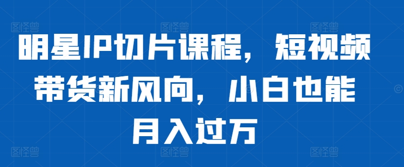 明星IP切片课程，短视频带货新风向，小白也能月入过万-网创先锋