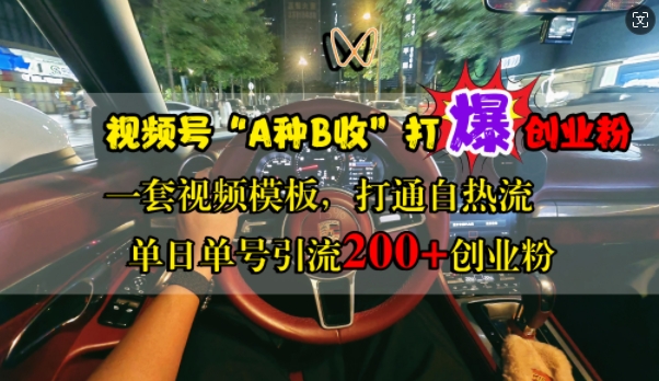 视频号“A种B收”打爆创业粉，一套视频模板打通自热流，单日单号引流200+创业粉-网创先锋