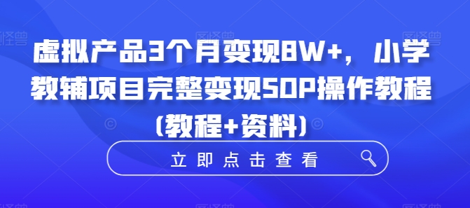 虚拟产品3个月变现8W+，小学教辅项目完整变现SOP操作教程(教程+资料)-网创先锋