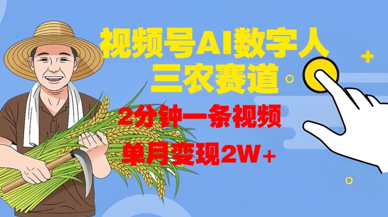 视频号AI数字人玩转三农赛道，2分钟一条视频，单月变现2W+-网创先锋