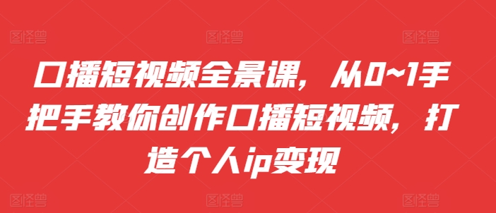 口播短视频全景课，​从0~1手把手教你创作口播短视频，打造个人ip变现-网创先锋