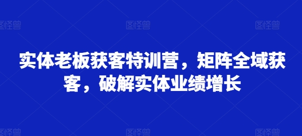 实体老板获客特训营，矩阵全域获客，破解实体业绩增长-网创先锋