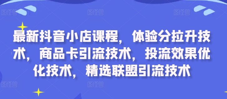 最新抖音小店课程，体验分拉升技术，商品卡引流技术，投流效果优化技术，精选联盟引流技术-网创先锋